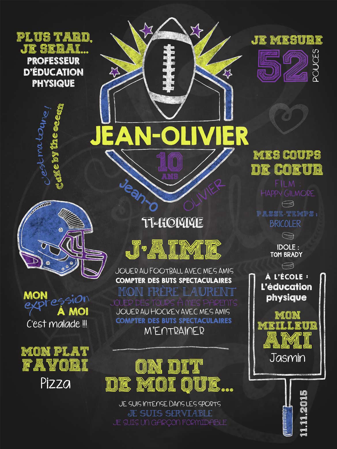 Affiche chalkboard anniversaire 6 à 12 ans Fan de football - JAUNE