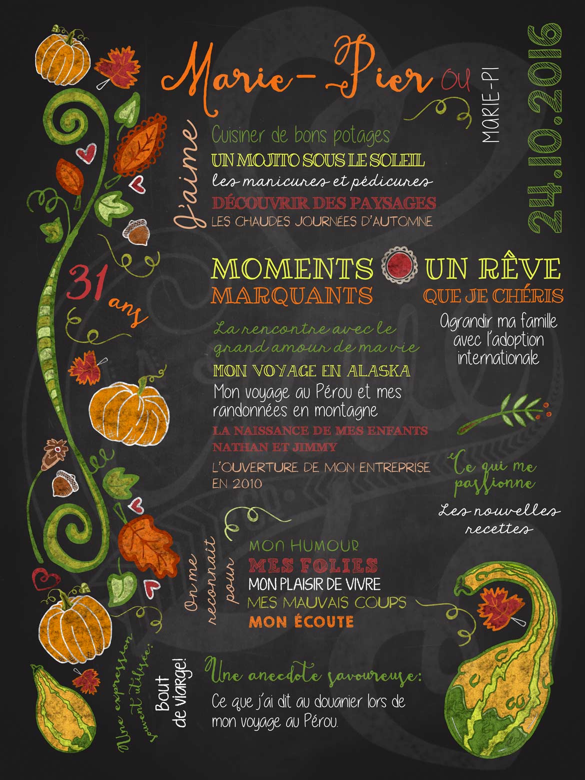 Affiche chalkboard anniversaire pour adulte Charme d'automne - ORANGE