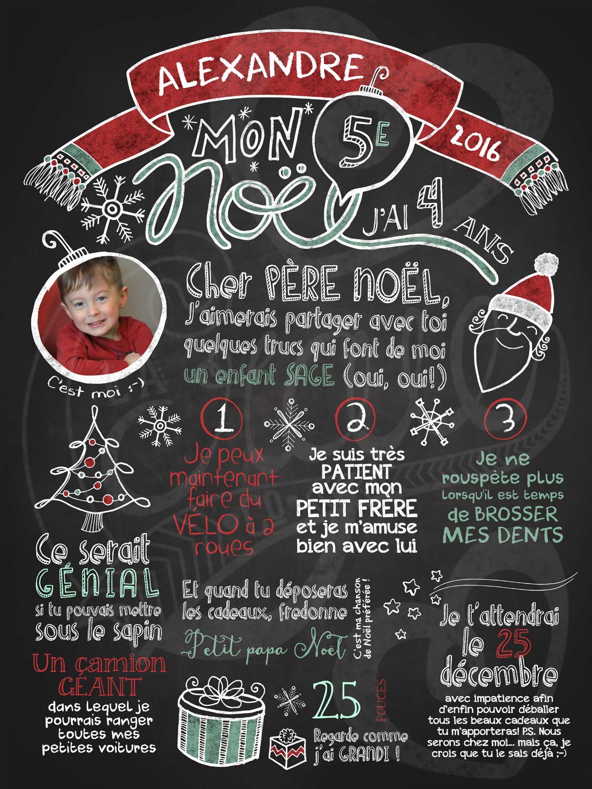 Affiche personnalisée Mon Noël 2016