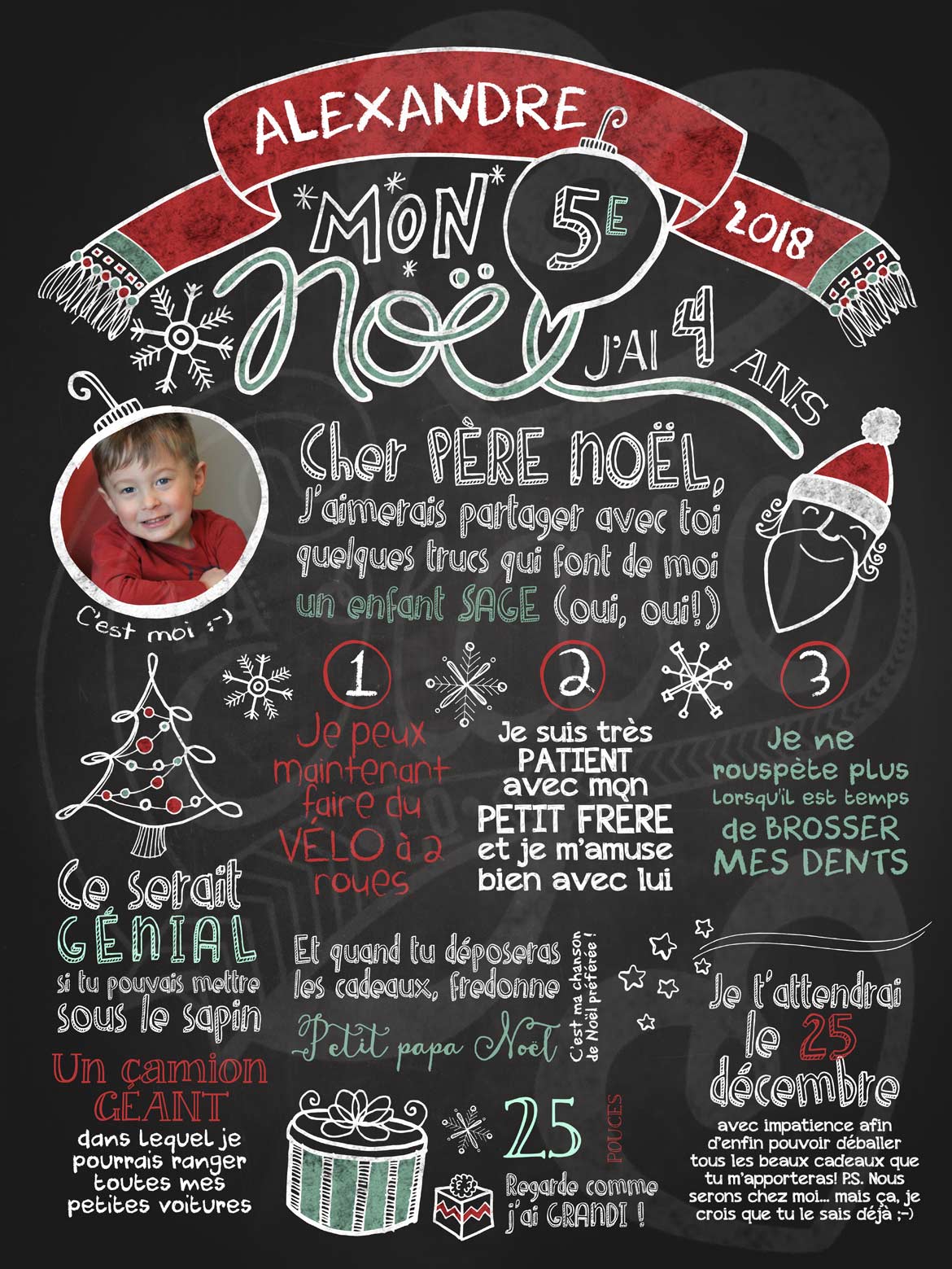 Affiche chalkboard Mon Noël 2018 - La Craie co