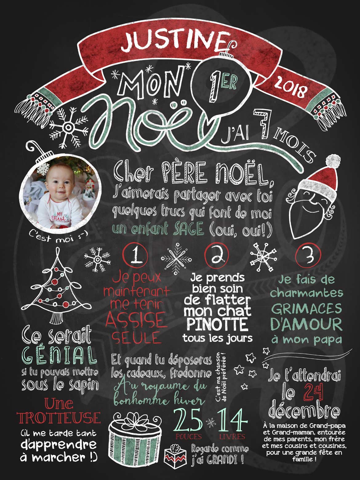 Affiche chalkboard Mon premier Noël 2018 - La Craie co