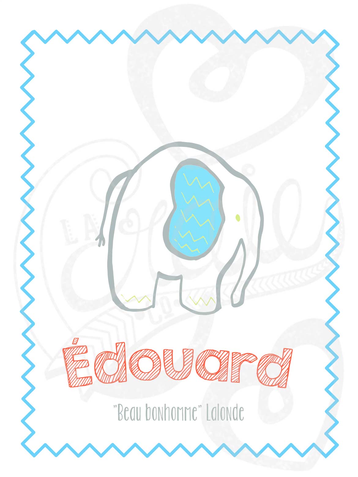 Affiche personnalisée prénom Mon éléphant et moi - BLANC